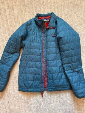 Patagonia kids Teal Puffer Jacket with coralTrim kids size xxl 16-18
